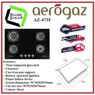 AEROGAZ  AZ-473F 70CM Tempered Glass Hob-PUB/Aerogaz/4 Burners/Kitchen Appliances/Gas Stove