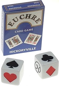 Hickoryville Euchre Playing Cards Bundle - 2 Euchre Decks in 1 Box with 2 White Suit Marker Dice
