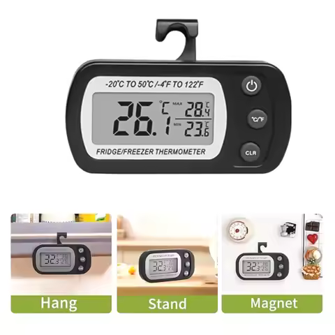 Digital Freezer Thermometer LCD Waterproof Refrigerator Thermometer Magnetic Back Hook for Kitchen F