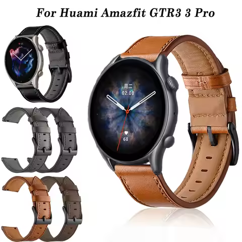 22 20mm Leather Bracelet For Amazfit GTR 3 Pro Strap For Xiaomi Amazfit GTS GTR2/GTR 2e/GTR 4/3/GTR 
