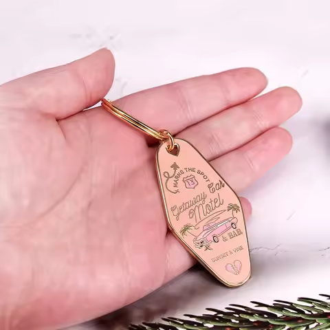 Pink Motel Enamel Keychain Car Bag Fashion Decoration Pendant