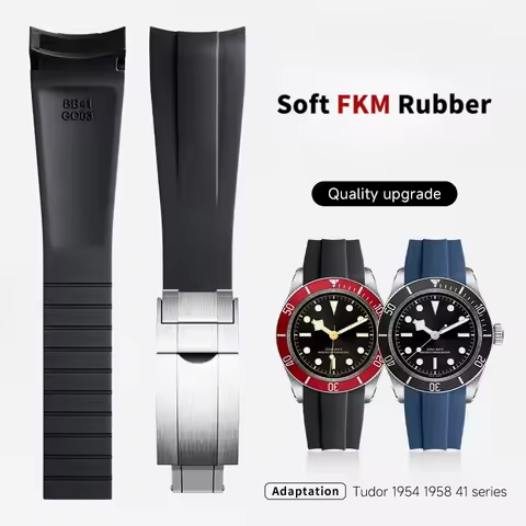 Curved End Soft FKM Rubber Strap for Tudor Black Bay/Pelagos Series | 20mm & 22mm Width for 37mm/39m