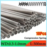 WITTE 10Pcs Compression Spring, 65Mn Spring Steel Length 300mm Long Coil Spring, 0.3 0.4 0.5 0.6 0.7