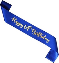 Blue Happy 64th Birthday sash, Gold Foil Man Woman 64 Years Birthday Gift, Party Supply, Accessories
