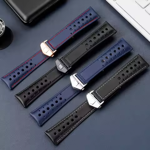 Soft breathable leather Watchband blue For TAG Heuer Strap MONACO CARRERA Series Watch Band 22mm Bra