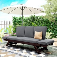 In Stock Outdoor Adjustable Patio Couch Sofa Bed, Acacia Wood Daybed Sofa Chaise Lounge With Cushion