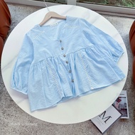 (HAVANA) CÓ BIGSIZE - Áo Babydoll SKY Xếp cỗ V tay lửng Phối Ren AO677