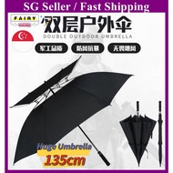 (SG Seller) 135cm Huge Umbrella Business Umbrella Real Double Layer Large Golf Umbrella Automatic Op