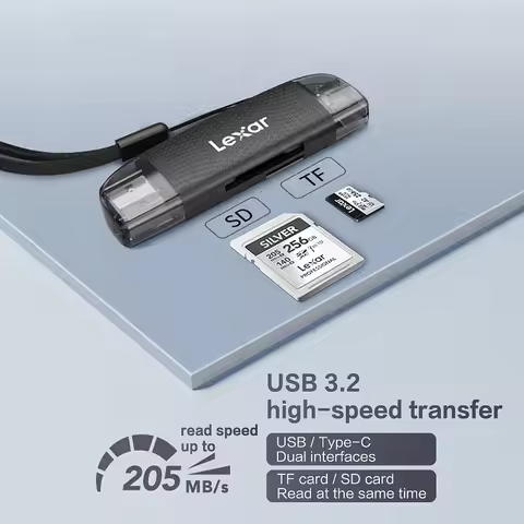 Lexar Dual Slot USB 3.2 Type-A and Type-C Reader Microsd Card Reader and SD Card Reader Max 205Mb/s 
