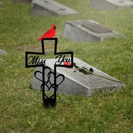 Gothic Red Bishop Cross Decoration – Outdoor Halloween Cemetery Floral Holder, Spooky Prop