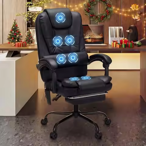 Massage Office Chair with Foot Rest 7 Points Vibration Ergonomic Executive Desk Chair Leather Comput