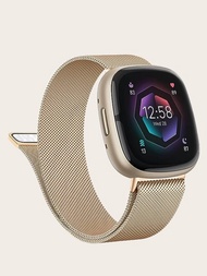 1 件男女通用不銹鋼網狀磁性錶帶,透氣腕帶,兼容 Fitbit Versa 4/versa 3/sense2/sense