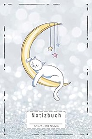 Notizbuch liniert: A5 (6x9), 120 Seiten mit Seitenzahlen | für Notizen, Überlegungen, etc. | Katze Mond Katzenmotiv | qs1 (German Edition)