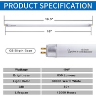 16" F10T5/WW Fluorescent Light Bulb, Warm White 3000K, T5 10 Watts Replacement Tube for Jasco, Phili