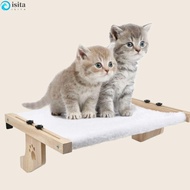 ISITA Cat Window Perch, Easy To Adjust Wood Frame Cat Hammock, Assemble Metal Hooks No-punching Sturdy Cat Bed Seat Windowsill