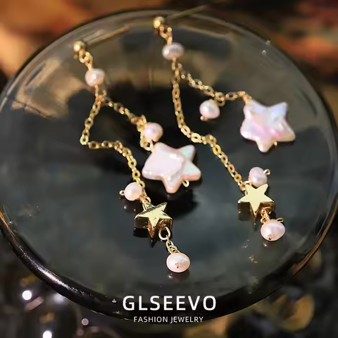 Natural Freshwater Pearl Star Long Chain Earrings Trendy Tassel Earrings Holiday Party Birthday Gift