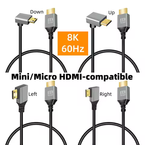 8K 90 Degree Mini HDMI-compatible, Micro HDMI-compatible to HDMI-compatible Adapter Cable for Laptop