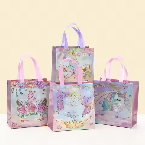 4Pcs Handbag Gift Candy Bags Unicorn Birthday Party Decor Kids Gift Packing Bag 1st Birthday Baby Sh