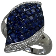 Size 19 Mystery Sapphire 4.86ct Diamond 0.15ct Ring, K18WG White Gold, 9.2g, Women's [Used]
