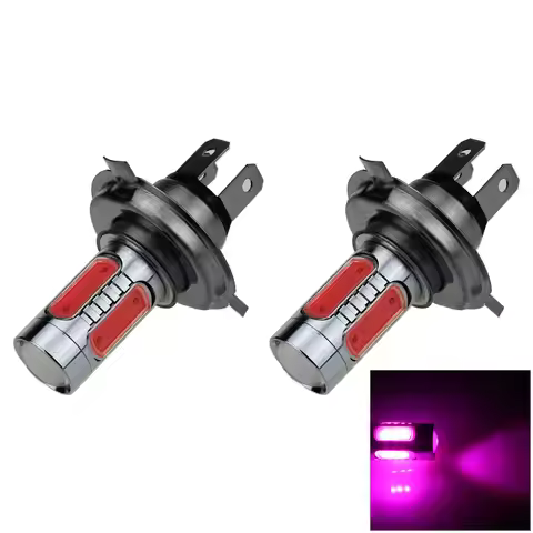 2x Pink Car H4 Head Light Front Blub 5 Emitters COB SMD LED P43t38 H108-P