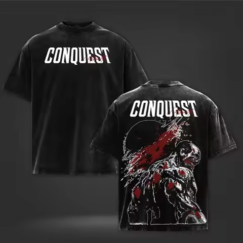 Hot Anime Invincible Conquest Clothing Men Women Short Sleeve Tshirts Washed Cotton Tee Retro Oversi