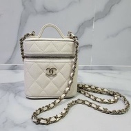 Chanel White Caviar Mini Vanity Bag with Handle 牛皮 白色袋 小廢包 小盒子