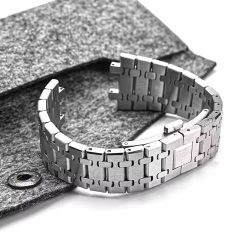 JWNSPA 26mm Solid Stainless Steel Watch Strap Folding Clasp Silver Interface Watch Bracelet For AP R