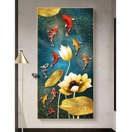 lukisan ikan koi fengshui dinding ruang tamu 9 ekor - Future Art Painting