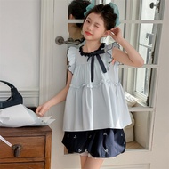 Children Clothes Girls Summer 2026 Sweet Cute Ruffle Sleeve Shirt and Bud Skirt Bow 110-170cm 15-50k