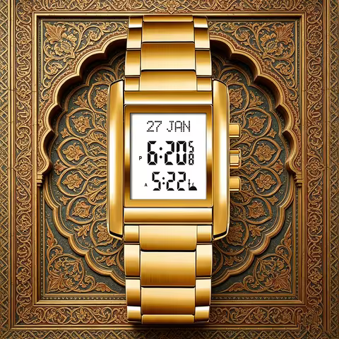 Azan Watch for Muslim Prayer with Qibla Compass Islam Al-Harameen Fajr Time Clock Include Hijri Cale