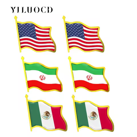 6PCS American Iran Mexico Flag Lapel Pins Enamel Metal National Badge Bulk Country Flag Brooches Set