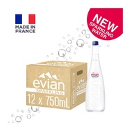 Evian Sparkling Carbonated Natural Mineral Water Glass Bottle 12 x 750ml - Carton