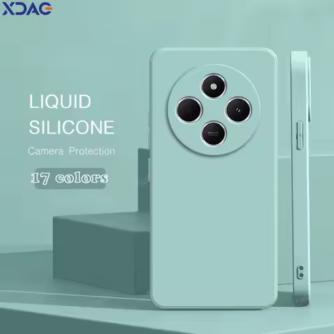 Original Square Silicone Phone Case for Redmi 14C 5G 6.88" 2411DRN47C 2409BRN2CA 2409BRN2CG 2409BRN2