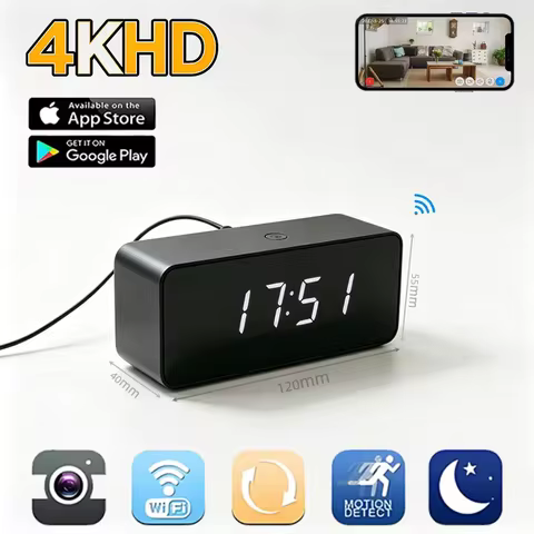 Camera Clock Alarm Wireless WiFi Mini Clock Camera 1080P Infrared Night Vision Motion Detection Indo