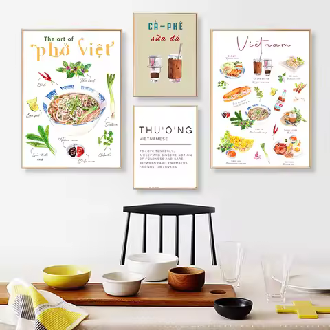 Vietnam Food Coffee Pho Poster Art Print Thu'o'ng Definition Posters Kitchen Asian Cuisine Restauran