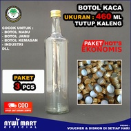 ( PAKET ISI 1 LUSIN ) Botol Kaca 460ml Tutup Kaleng Emas / Botol Madu / Botol Marjan / Botol Jamu / 