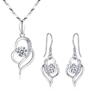 Silver Jewellery Set for Women, 925 Sterling Silver Heart Dangle Drop Earrings & 45cm Necklace Penda