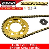 FZ16 FZi Sniper King 150 MXi TFX150/MSLAZ (14T-41T X 428-130L) Osaki Lucky Gold Chain and Sprocket S