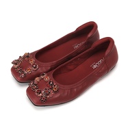 Pabder CS25511 Rhinestone Square Toe Flats Red