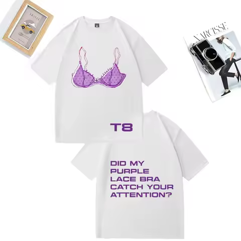 Tate McRae Purple Lace Bra So Close To What print T Shirt Men Woman's vintage Oversized 100% Cotton 