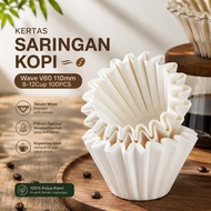 One Two Cups 100PCS Wave Filter Coffee Filter Paper V60 110mm 8-12 Cups - W12