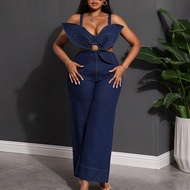 Plus Size Women's Denim Jumpsuit Asymmetric Strap Straight Jumpsuit Summer Outfits For Women Vacatio