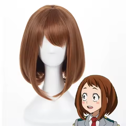 Anime My Hero Academia Ochako Uraraka Synthetic Wigs Short Brown Bob Heat Resistant Cosplay Costume 