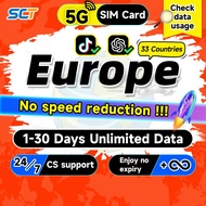 SCT Europe SIM Card 1-30 Days Daily500MB-20GB Unlimited 4G Data Europe SIM for 33 Countries