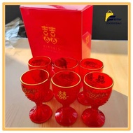 MERAH FG Red Prayer Puja Glass Acrylic Cup/, 6 pcs SMB24