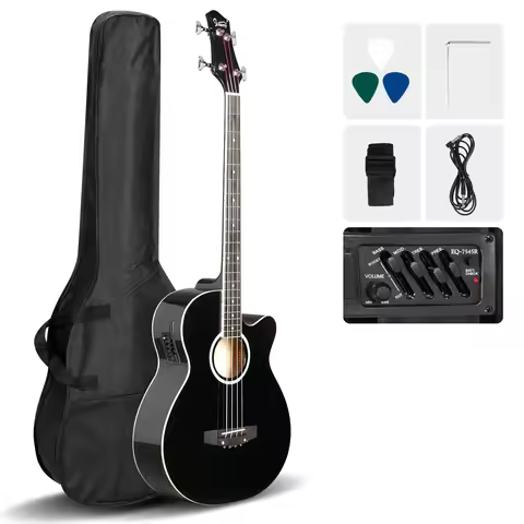 Glarry GMB101 4-String Electric Acoustic Bass Guitar with 4-Band Equalizer EQ-7545R in Black - Full 