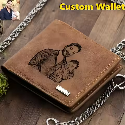 Custom Engraved Exclusive Personalized Photo Faux Leather Wallet - Men And Women/Couples/Parents/Gif