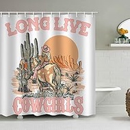Western Shower Curtain for Bathroom Cactus Cowgirl Farmhouse Country American Wild West Cowgirl Powe