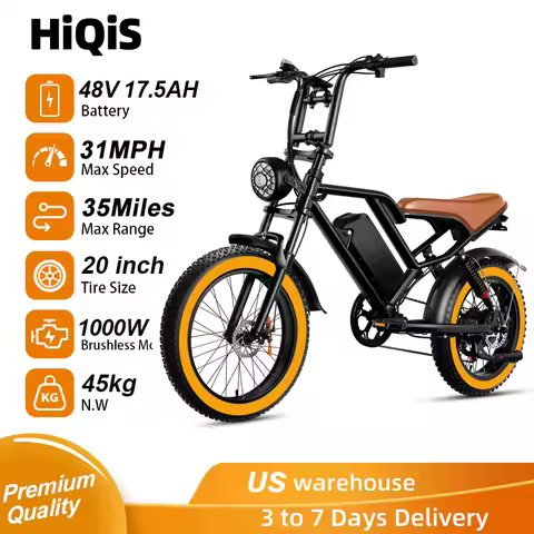 HiQiS S8 Electric Bike Powerful Motor 31 MPH 48V 17.5AH Dual Suspensions 20 Inch Fat Tires Long Rang