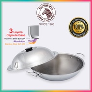 (100% ORIGINAL) ZEBRA STAINLESS STEEL 38CM 3PLY CHINESE WOK WITH LID (ROUND BASE)